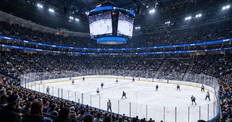 Une patinoire de NHL entourée de ses supporters pendant un match